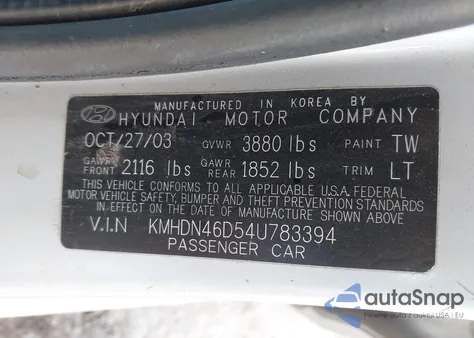 2004 Hyundai Elantra Gls/Gt from USA, damaged, VIN KMHDN46D54U783394